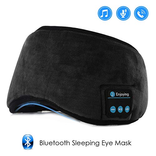 Jinxuny Bluetooth Sleeping Eye Mask Auriculares Sleeping Travel Música Eye Cover Wireless Lavable Sleep Mask Máscara de Ojo Ultra Cómoda con Auricular para Hombre Mujer Durmiendo (Color : Black)