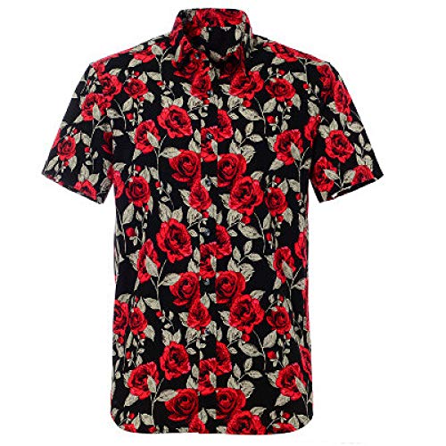 Jinyaun Camisa De AlgodóN Camisa Hawaiana para Hombre Camisa Informal De Verano con Estampado Floral En La Playa Camisa Casual De Campamento XS-XXL