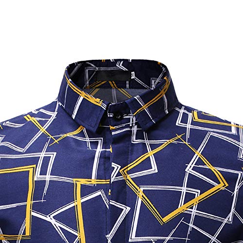 Jinyuan Camisa De Hombre De Moda De Verano Camisa Floral Delgada De Manga Corta Tendencia De Moda De Hombre Camisa Floral Hawaiana Casual De Hombre De Gran TamañO Dorado XL