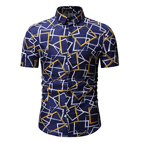 Jinyuan Camisa De Hombre De Moda De Verano Camisa Floral Delgada De Manga Corta Tendencia De Moda De Hombre Camisa Floral Hawaiana Casual De Hombre De Gran TamañO Dorado XL