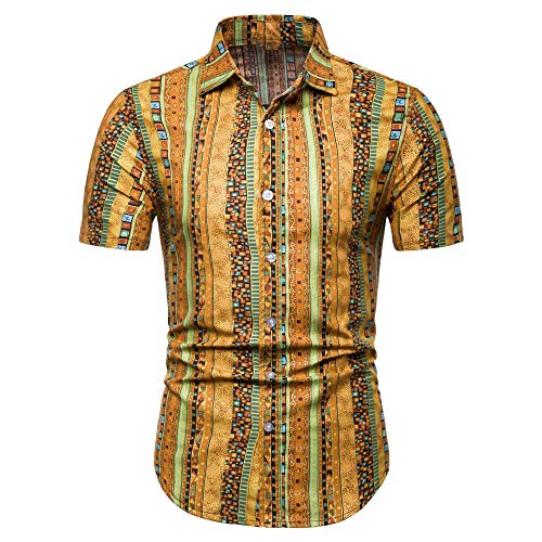 Jinyuan Camisa Hawaiana De Playa De Verano para Hombres 2020 Marca De Manga Corta Camisa Floral De Gran TamañO Ropa Casual De Vacaciones para Hombres Amarillo 4XL