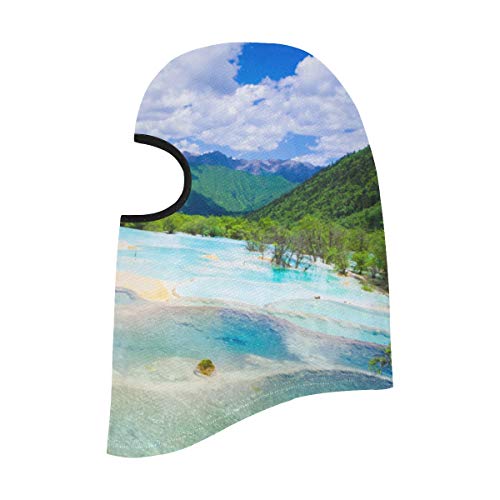 JIUCHUAN Pasamontañas Protección Facial para Hombres Mujeres Capucha para el Sol Fantástico Lago Montañas boscosas Huanglong Consiste Gorros Suave y Ligero Deportes al Aire Libre Ciclismo Sombrero