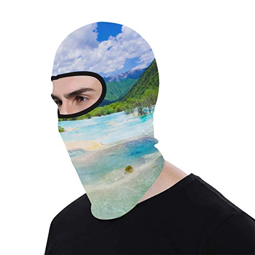JIUCHUAN Pasamontañas Protección Facial para Hombres Mujeres Capucha para el Sol Fantástico Lago Montañas boscosas Huanglong Consiste Gorros Suave y Ligero Deportes al Aire Libre Ciclismo Sombrero