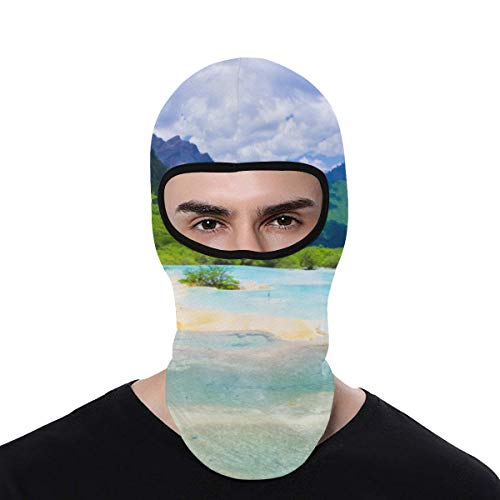 JIUCHUAN Pasamontañas Protección Facial para Hombres Mujeres Capucha para el Sol Fantástico Lago Montañas boscosas Huanglong Consiste Gorros Suave y Ligero Deportes al Aire Libre Ciclismo Sombrero