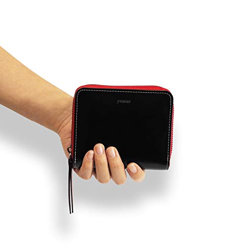JIVANER Cartera Monedero Mujer pequeña de Piel con Bloqueo RFID - Billetera, Tarjetero y Cremallera para Monedas - De Cuero auténtico Suave y diseño Elegante