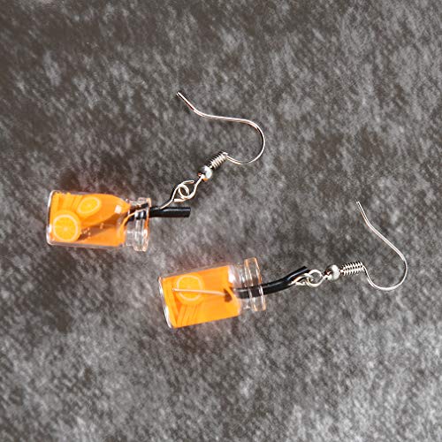 Jixing Fun - Pendientes colgantes con forma de taza de té de fruta, sandía, naranja, uva, kiwi, pendientes de gancho, accesorios de joyería, naranja y naranja