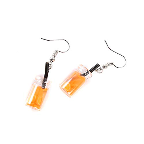 Jixing Fun - Pendientes colgantes con forma de taza de té de fruta, sandía, naranja, uva, kiwi, pendientes de gancho, accesorios de joyería, naranja y naranja