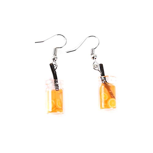 Jixing Fun - Pendientes colgantes con forma de taza de té de fruta, sandía, naranja, uva, kiwi, pendientes de gancho, accesorios de joyería, naranja y naranja