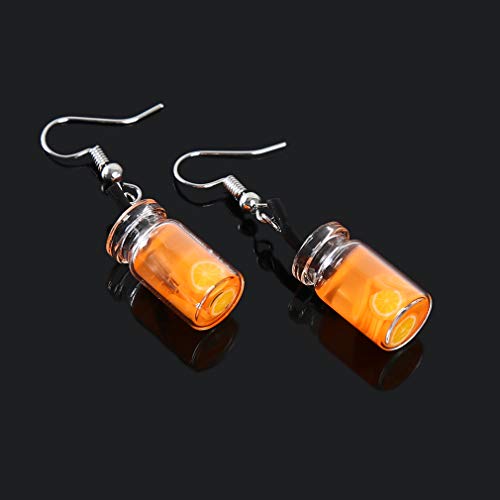 Jixing Fun - Pendientes colgantes con forma de taza de té de fruta, sandía, naranja, uva, kiwi, pendientes de gancho, accesorios de joyería, naranja y naranja
