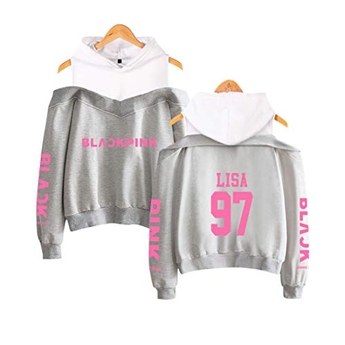 JLTPH Mujeres Blackpink Sudadera con Capucha Hombro Sin Tirantes Fans KPOP Moda Chula Manga Larga Casual Jumper Hooded Hoodie Pullover Tops Sudadera