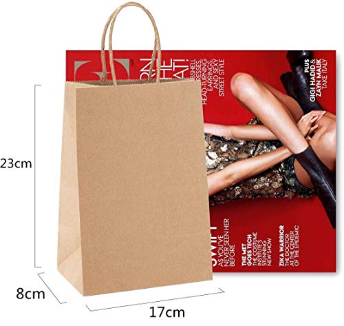 Jobary 24Pcs Bolsas Papel con Asas 23*8*17, Bolsas de Papel，Bolsas Papel Kraft，Bolsas de Fiesta de Regalo con Asas, Fiestas de Cumpleaños, Regalos, Compras (Espesar 140gms)