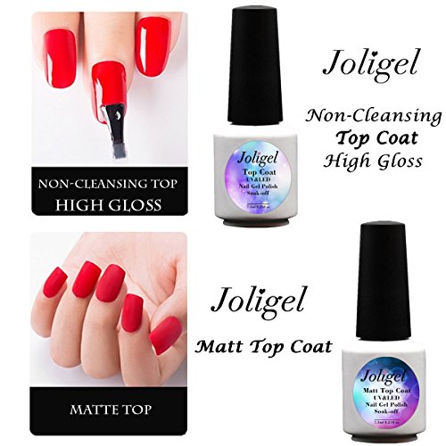 Joligel Kit Manicura con Lámpara UV LED para Esmaltes Gel Semipermanentes de Uñas, Top Coat Brillo + Mate Top + Base + Removedor Quitaesmaltes + Limas Pulidores + Cepillo + Separadores Dedos Pedicura