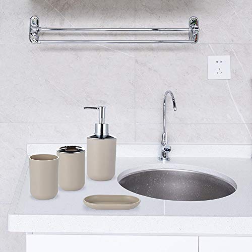 JOTOM Juego de Accesorios de Baño 6 Piezas,Cubo de Basura,Jabonera,Dispensador de jabón, Vaso,Vaso para Cepillo de Dientes y escobilla (Beige)