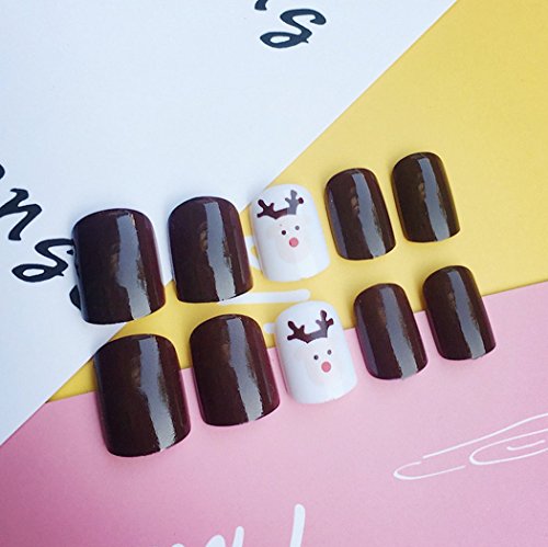 Jovono - Puntas de uñas postizas con diseño de ciervo milú para mujeres y niñas
