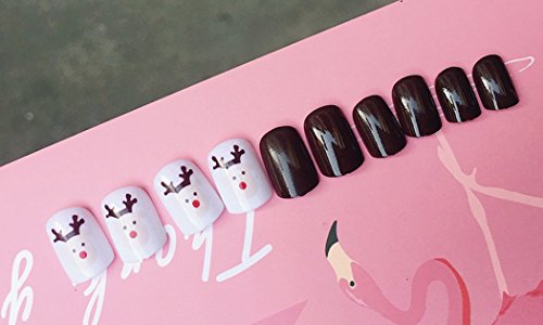 Jovono - Puntas de uñas postizas con diseño de ciervo milú para mujeres y niñas