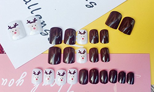 Jovono - Puntas de uñas postizas con diseño de ciervo milú para mujeres y niñas