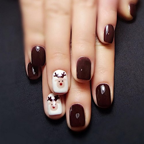 Jovono - Puntas de uñas postizas con diseño de ciervo milú para mujeres y niñas