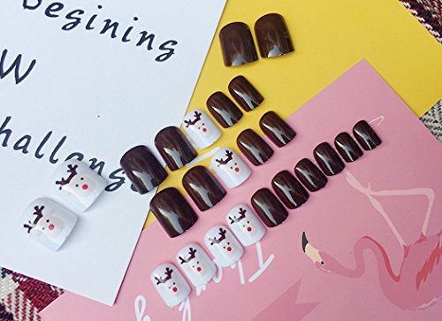 Jovono - Puntas de uñas postizas con diseño de ciervo milú para mujeres y niñas