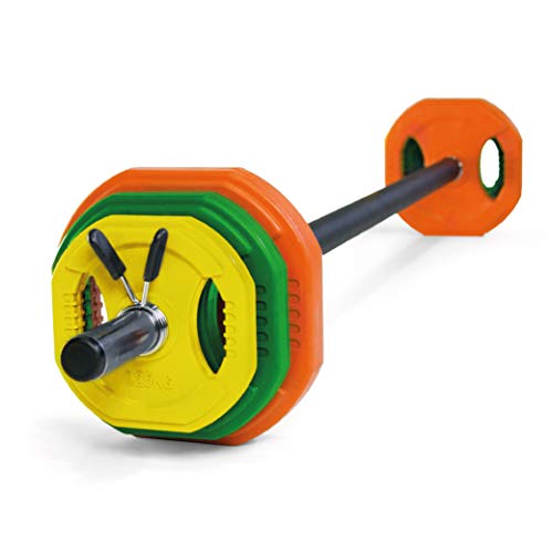 JOWY Set Body Pump, Juego de Discos y Barra combinables hasta 17,5 kg, Ideal para la práctica de Ejercicios de Crossfit o musculación y finess. Tu casa es tu Gimnasio.