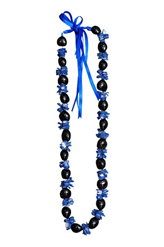 Joya con nueces de Kukui, tradición de Hawái, varios colores para combinar, Schwarz Muscheln Blau, Kette 40cm