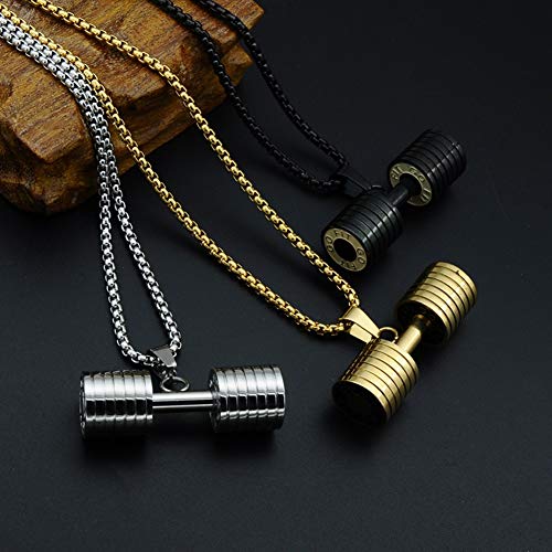 Joyería Hombres Acero Inoxidable Collares Aptitud Pesa Barra con Pesas Colgante Revestimiento Dorado Pareja Dorado Regalo Dia de San Valentin,Silver