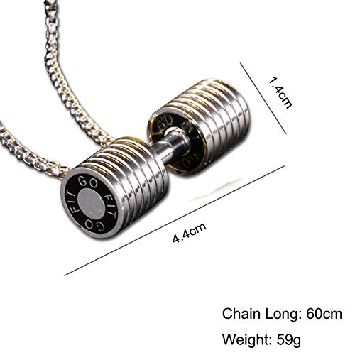 Joyería Hombres Acero Inoxidable Collares Aptitud Pesa Barra con Pesas Colgante Revestimiento Dorado Pareja Dorado Regalo Dia de San Valentin,Silver