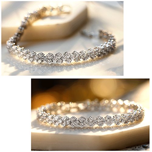 joyliveCY Pulseras de Diamantes de Cristal, Valentines Pulsera de Cadena de Regalos de los Amantes de Plata