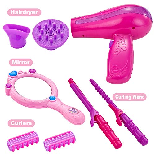 Jpyin 15pcs Juego De Belleza Estilismo y Peluqueria Juguete de joyería Set con Accesorios Regalo de Princesa para Niñas 