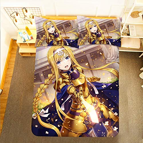 Jqchw Animado 3 piezas del lecho de la impresión 3D Sword Art Online Juego de funda nórdica suave belleza japonesa de dibujos animados Alice.Synthesis.Thirty Ropa de cama Sets (1 funda nórdica + 2 fun