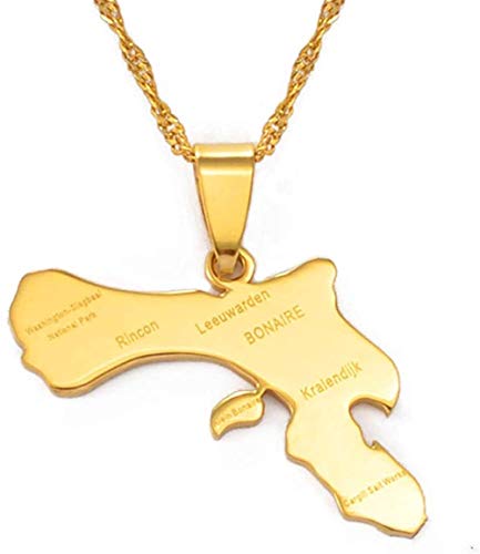 JSYHXYK Collar Collares con Colgante De Mapa Y Pueblo De Bonaire, Acero Inoxidable Y Joyas De Color Dorado