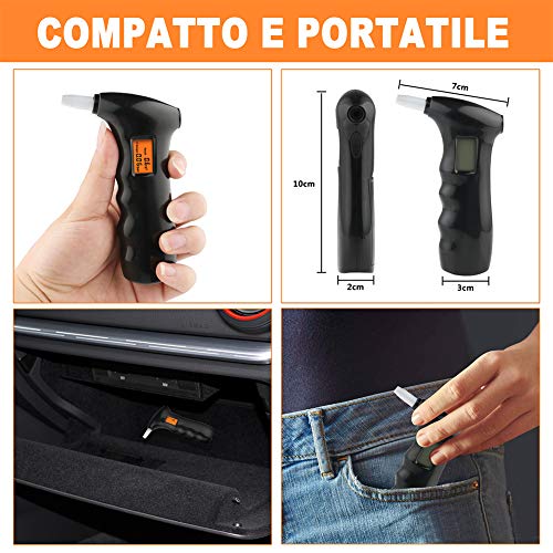 JTENG Alcoholimetro Digital Homologado, Profesional Alcoholímetro Portátil Alcoholímetro Respiratorio Digital Portátil con Pantalla LCD Incluye Semi-Conductor de la Tecnología de Sensor (1#)