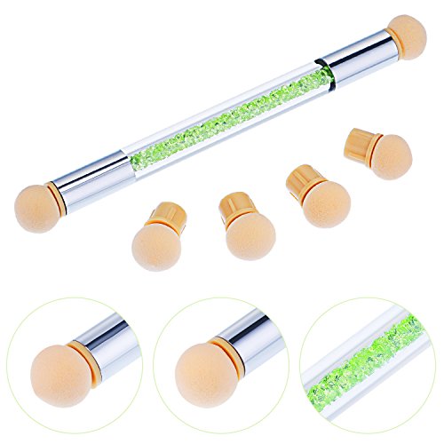 Juego de 4 Piezas de Pincel de Uña, 3 Cepillos de Línea Bolígrafo de Pintura de Gel UV y 1 Cepillo de Esponja de Ombre de Doble Punta Bolígrafo Cepillo de Puntas con 4 Cabezales de Reemplazo