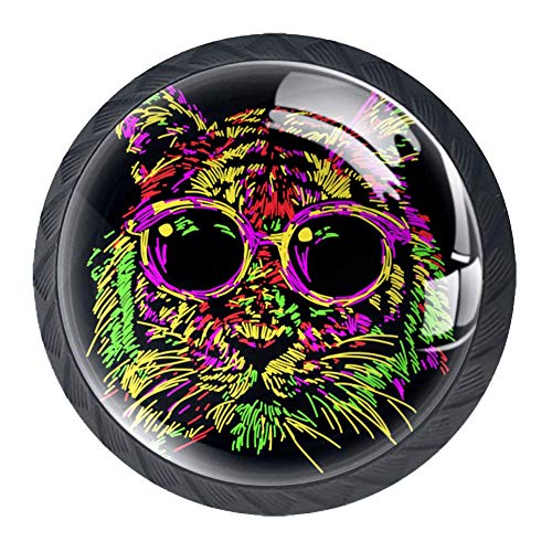 Juego de 4 pomos de cristal ABS abstracto de tigre colorido para cocina, tiradores redondos para cajones y aparadores, diseño de tigre