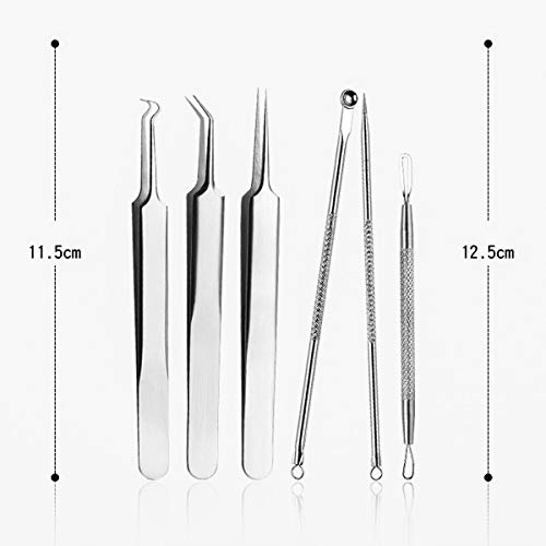 Juego de 6 herramientas para eliminar puntos negros, kit profesional de extracción de granos, incluye pinzas curvas para la cabeza blanca, kit de eliminación de acné, tratamiento de manchas