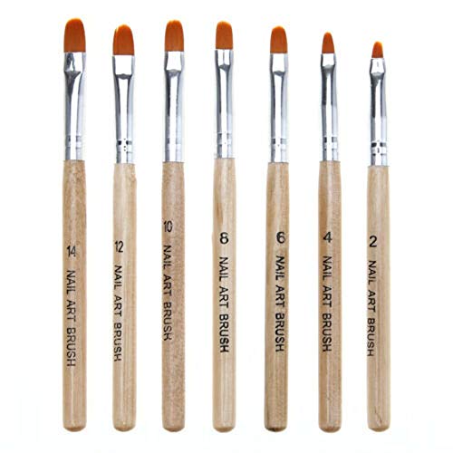Juego de 7 brochas de arte de uñas, forma redonda, de madera, acrílico, gel UV, para constructor de uñas, pincel de dibujo de uñas, arte de uñas, pintura francesa