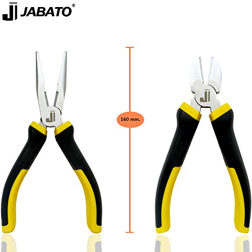 Juego de alicates, set de 4 alicates con funda de lona enrollable + linterna de trabajo LED-COB. Alicates de acero al carbono para trabajos de electricista, mecánica, bricolaje, DIY. Jabato.