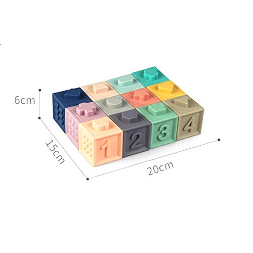 Juego de bloques de apilamiento Squeeze para bebés, juguetes suaves para niños sin BPA, juego de baño para bebé con números, formas, animales, paquete de 12