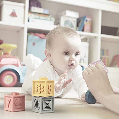 Juego de bloques de apilamiento Squeeze para bebés, juguetes suaves para niños sin BPA, juego de baño para bebé con números, formas, animales, paquete de 12