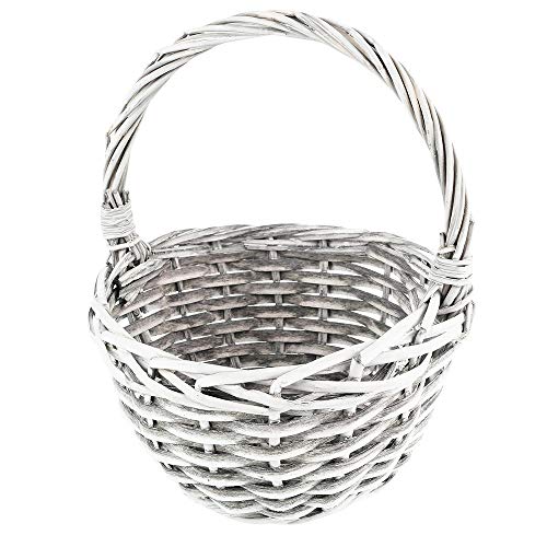 Juego de cestas de mimbre con forma de corazón | 3 cestas en diferentes tamaños: Ø14, Ø18, Ø21 cm | con asa | gris | trenzado | redondo, pequeño | ideal como cesta vacía