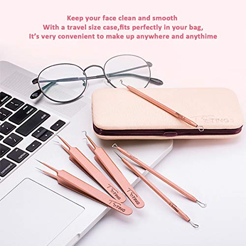 Juego de herramientas para eliminar puntos negros y espinillas, extractor de comedones, granos, acné, puntos blancos,eliminación de manchas, extracción de puntos negros, 6 unidades (oro rosa)
