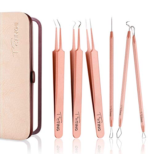 Juego de herramientas para eliminar puntos negros y espinillas, extractor de comedones, granos, acné, puntos blancos,eliminación de manchas, extracción de puntos negros, 6 unidades (oro rosa)