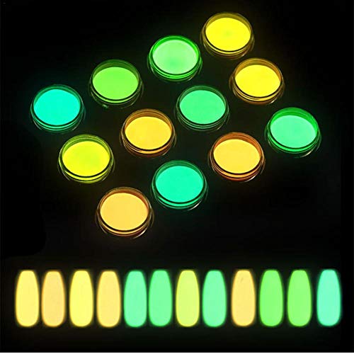 Juego De Uñas De Pigmento Fluorescente De 12 Colores, Polvo De Uñas Luminoso Fosforescente, Brillo De Neón Nocturno En La Oscuridad Para Pintar, Uñas,resina, Fiesta De Brillo, Decoración De Festivales