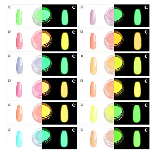 Juego De Uñas De Pigmento Fluorescente De 12 Colores, Polvo De Uñas Luminoso Fosforescente, Brillo De Neón Nocturno En La Oscuridad Para Pintar, Uñas,resina, Fiesta De Brillo, Decoración De Festivales