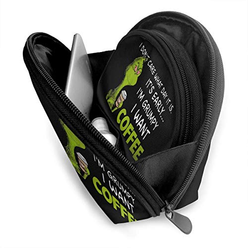 JUKIL Ita € s Early IA € m Grumpy I Want Coffee Bolsas portátiles Bolsa de Embrague Cremallera Shell Bolsa de Almacenamiento de Maquillaje 2pcs Bolsas de artículos de Aseo Bolsa de cosméticos