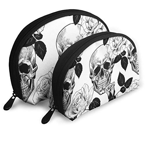 JUKIL Shell Shape Bolsa de cosméticos Stock Vector Cráneo y Rosas Vector de Patrones sin Fisuras Bolsas portátiles Bolsa de Embrague Bolsa de Almacenamiento Organizador de Bolsos de Mujer con cremall