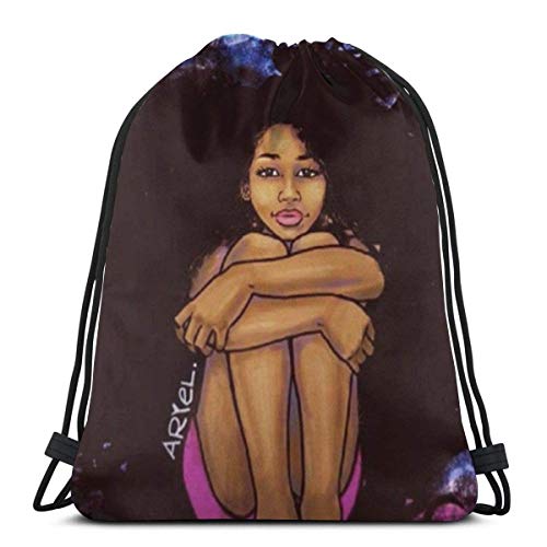 July good African American Afro Black Girl 3D Print Drawstring Backpack Rucksack Shoulder Bags Gym Bag For Adult 16.9"X14"