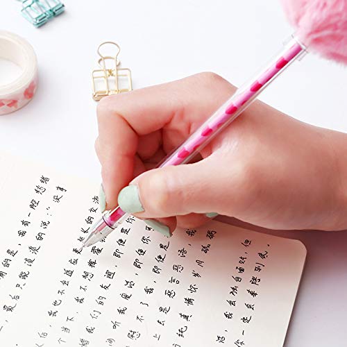 JUNGEN Pluma de gel de pompón creativo con Forma de oreja de conejo Bolígrafos bonitos kawaii para Niña Niño Pluma de firma Papeleria de oficina (Rosa 1)