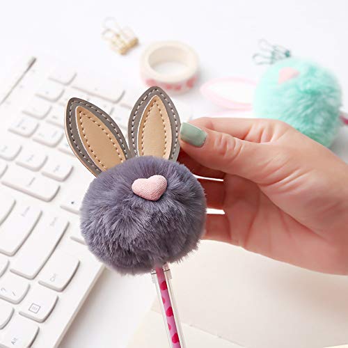 JUNGEN Pluma de gel de pompón creativo con Forma de oreja de conejo Bolígrafos bonitos kawaii para Niña Niño Pluma de firma Papeleria de oficina (Rosa 1)