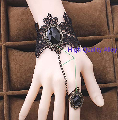 Jurxy Conjunto de Collar de Gargantilla de Encaje con Pulsera Punk Fiesta Gótico Hecho a Mano Vampiro Victoriano Esclavo Retro Lolita Colgante Collar Pulsera Pulsera para Mujeres Negras Estilo 4