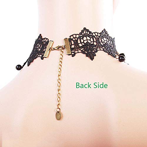 Jurxy Conjunto de Collar de Gargantilla de Encaje con Pulsera Punk Fiesta Gótico Hecho a Mano Vampiro Victoriano Esclavo Retro Lolita Colgante Collar Pulsera Pulsera para Mujeres Negras Estilo 4